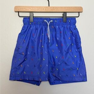 Tailorbyrd Boys Blue Flamingo Print Swim Trunks - Size Small (8)